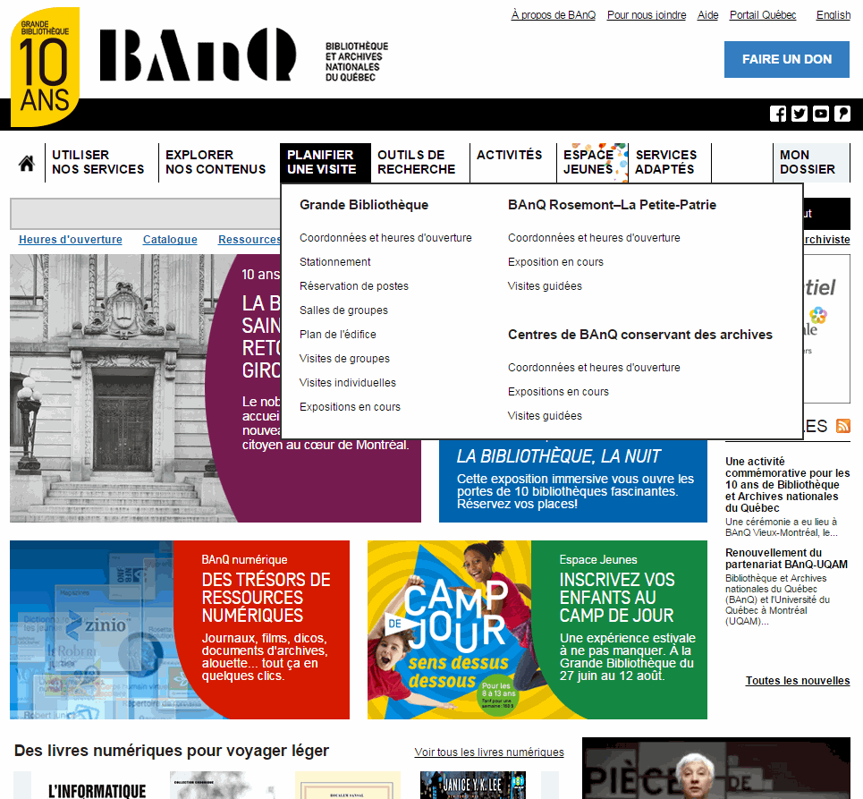 La page d’accueil du portail BAnQ suite à la refonte effectuée avec la participation des utilisateurs.